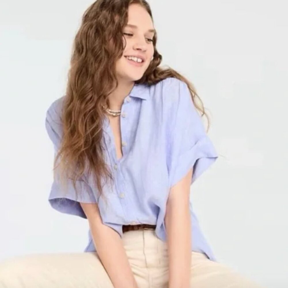 J. Crew Relaxed Fit Short Sleeve Baird McNutt Irish Linen in French Blue